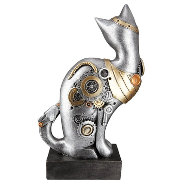 Dekofigur – Silberne Katze, Schwarzer Akzent, Steampunk Design, 30 cm - Steampunk Cat | Gilde