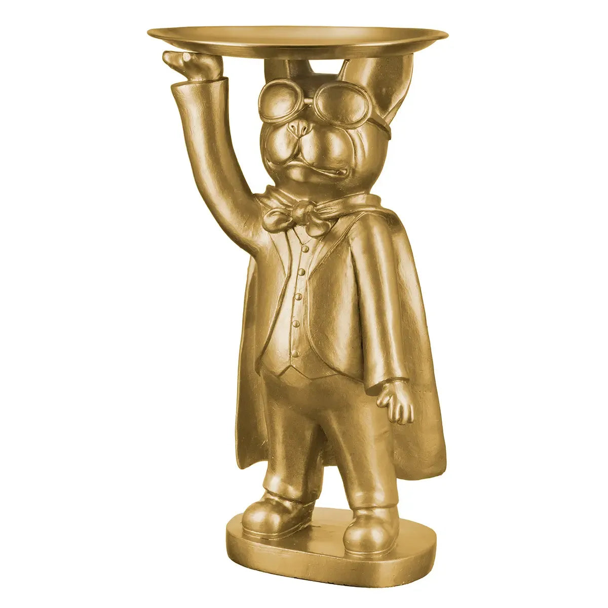 Dekofigur – Goldene Bulldogge, Rundes Tablett, Filzunterseite, 31 cm - Hero Dog | Gilde