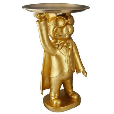 Dekofigur – Goldene Bulldogge, Rundes Tablett, Filzunterseite, 31 cm - Hero Dog | Gilde