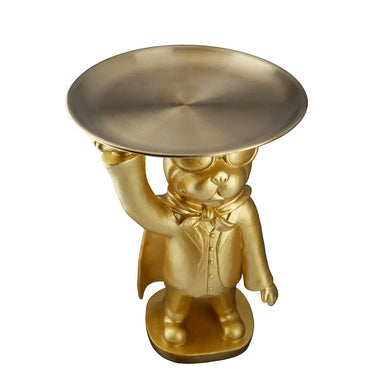 Dekofigur – Goldene Bulldogge, Rundes Tablett, Filzunterseite, 31 cm - Hero Dog | Gilde