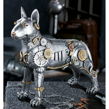 Dekofigur – Antikes Finish, Silberne Oberfläche, Goldener Akzent, 29 cm - Steampunk Pitbull | Gilde
