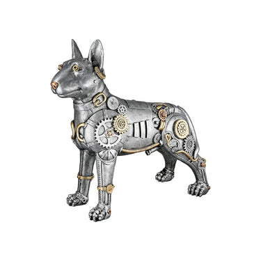 Dekofigur – Antikes Finish, Silberne Oberfläche, Goldener Akzent, 29 cm - Steampunk Pitbull | Gilde