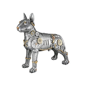 Dekofigur – Antikes Finish, Silberne Oberfläche, Goldener Akzent, 29 cm - Steampunk Pitbull | Gilde