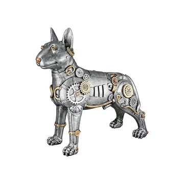 Dekofigur – Antikes Finish, Silberne Oberfläche, Goldener Akzent, 29 cm - Steampunk Pitbull | Gilde