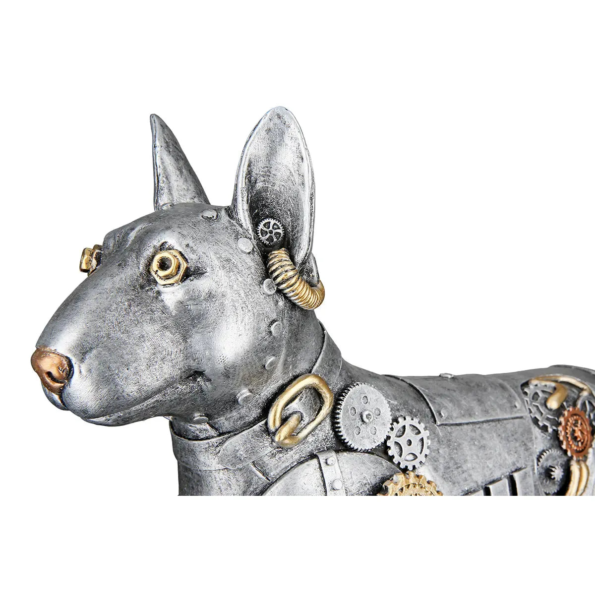 Dekofigur – Antikes Finish, Silberne Oberfläche, Goldener Akzent, 29 cm - Steampunk Pitbull | Gilde