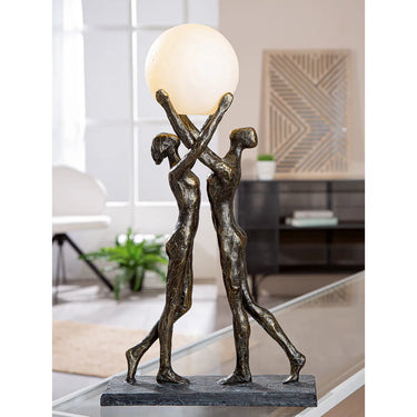 Tischleuchte – LED Kugel, Bronze Optik, Paar Motiv - Hold the Light | Gilde