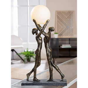 Tischleuchte – LED Kugel, Bronze Optik, Paar Motiv - Hold the Light | Gilde