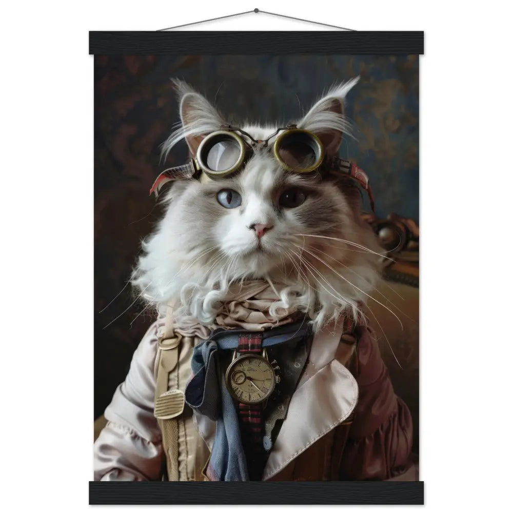 School poster - LaPerm cat motif, matte FSC-certified paper, magnetic pine wood strips, magnetic wooden dowels top & bottom | St Tropez Art
