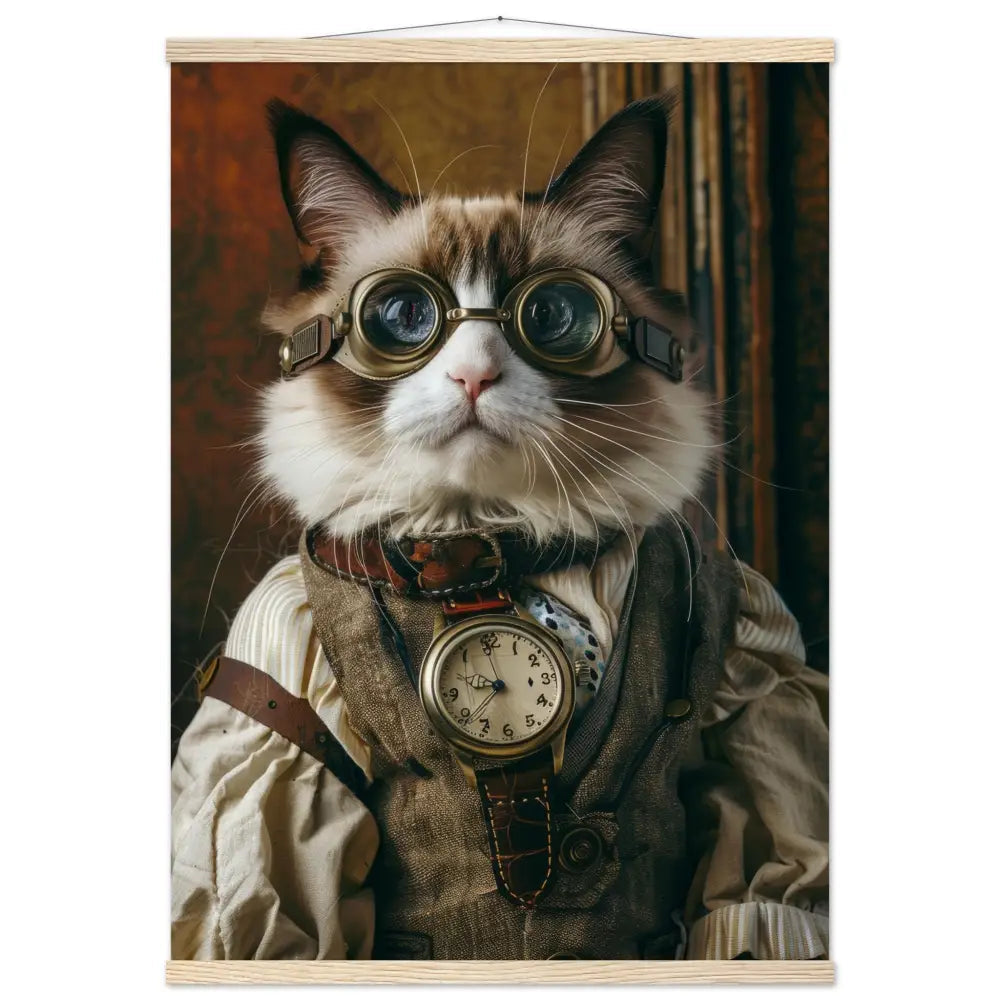 Schulposter - Schneeschuhkatze-Motiv, mattes FSC-zertifiziertes Papier, Magnet-Holzleisten aus Kiefernholz, magnetische Holzdübel oben & unten | St Tropez Art