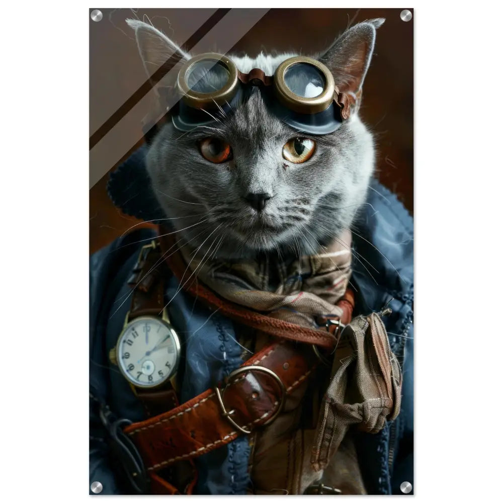 Schoolposter - Chartreux Katze, Steampunk-Outfit, Plexiglasdruck | St Tropez Art