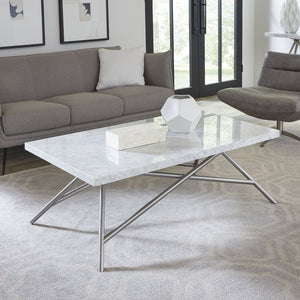 Coffee Table - Carrara Marble Top, Stainless Steel Base, Mitered Edges – Coral | Modus Furniture International