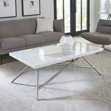 Couchtisch – Carrara Marmor, Edelstahl Gestell, Gehrungskante Design, 48 cm Höhe - Coral | Modus Furniture International