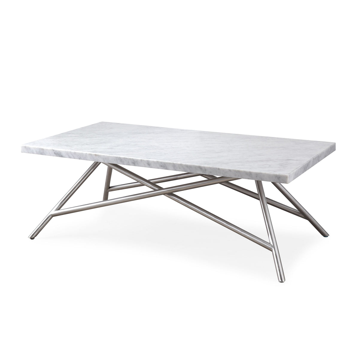 Coffee Table - Carrara Marble Top, Stainless Steel Base, Mitered Edges – Coral | Modus Furniture International