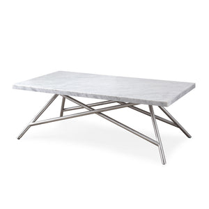 Coffee Table - Carrara Marble Top, Stainless Steel Base, Mitered Edges – Coral | Modus Furniture International