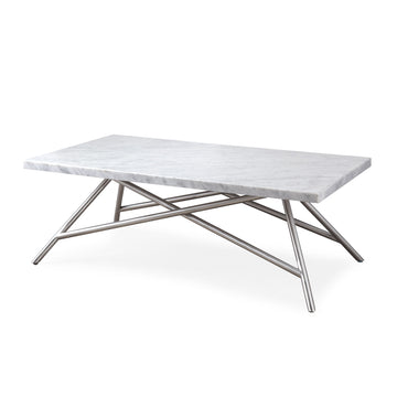 Couchtisch – Carrara Marmor, Edelstahl Gestell, Gehrungskante Design, 48 cm Höhe - Coral | Modus Furniture International