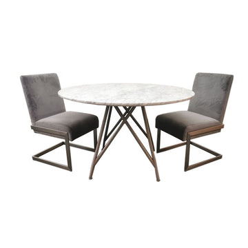 Dining Table - Carrara Marble Top, Brushed Stainless Steel Base, Mitered Edges – Coral | Modus Furniture International