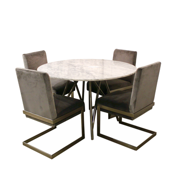 Dining Table - Carrara Marble Top, Brushed Stainless Steel Base, Mitered Edges – Coral | Modus Furniture International