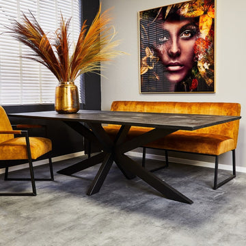Esszimmertisch - Mangoholz Schwarz, Matrixgestell, Rechteck Form, 200 cm – New York | Starfurn