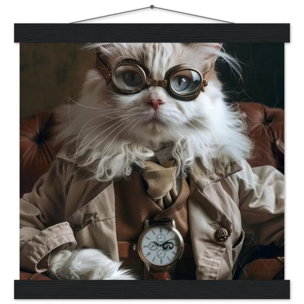 School Poster - Turkish Angora Cat, Steampunk Outfit, Glasses | St Tropez Art