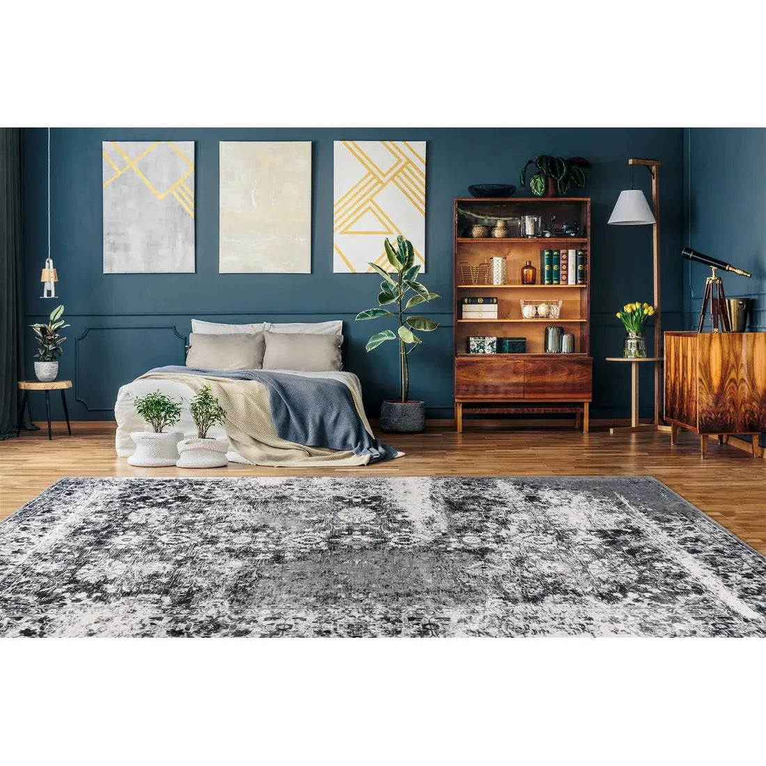 Teppich – Vintage Muster, Graue Farbgebung, Bordüren Design, 160 x 230 cm - Saphira 400 | Kayoom