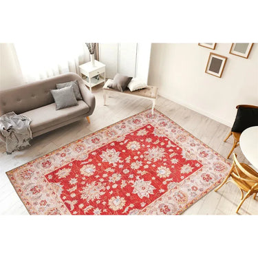 Teppich rote Farbe Flachflor-Design Vintage-Print – Faye 625 | Kayoom