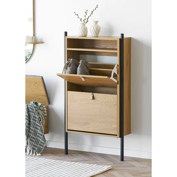 Shoe Rack – Wood Metal, Oak Look, Three Shelves – Barco | House Nordic