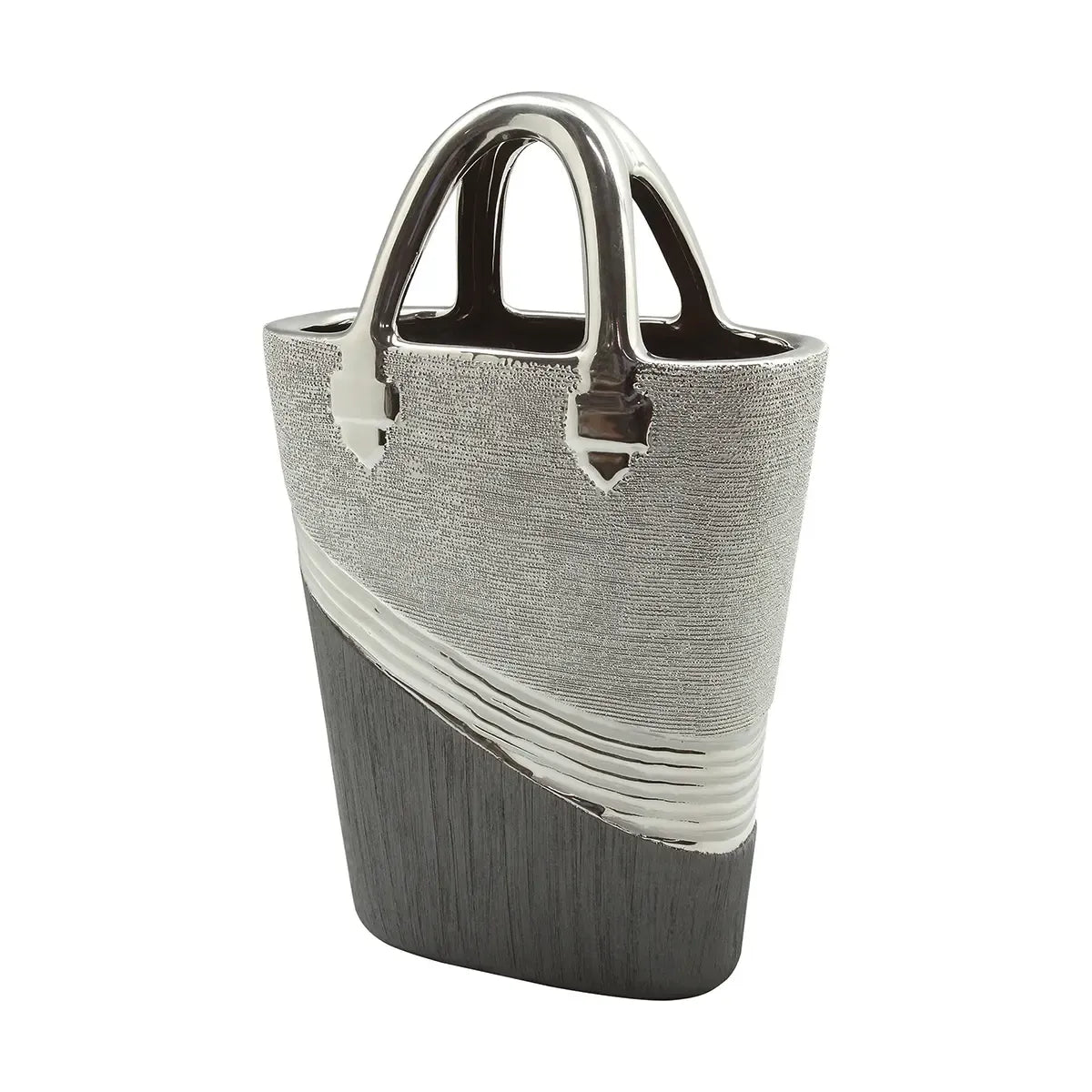 Vase – Graue Keramik, Silberfarbene Streifen, Taschenform - Bridgetown | Gilde