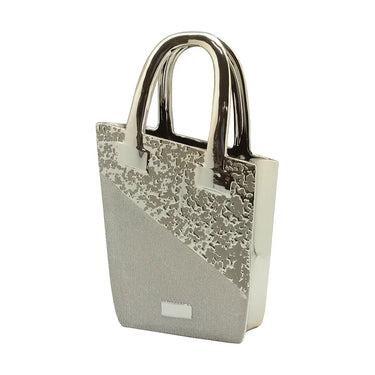 Vase – Champagnerfarbene Keramik, Silberfarbener Akzent, Taschenform - Grace | Gilde