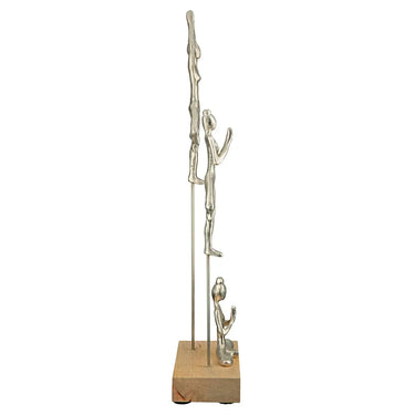Skulptur – Silberfarbenes Aluminium, Natürliches Mangoholz, Yoga Motiv - Yogagruppe | Gilde