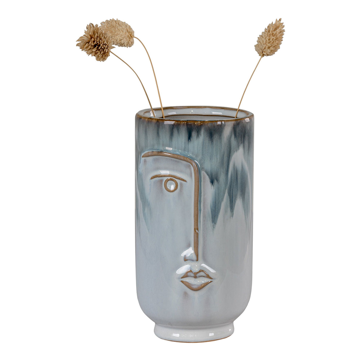 Vase – Zweifarbiges Porzellan, Erhabenes Gesichtsmotiv, 17 cm Höhe | House Nordic