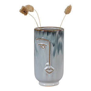 Vase – Zweifarbiges Porzellan, Erhabenes Gesichtsmotiv, 17 cm Höhe | House Nordic