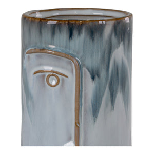Vase – Zweifarbiges Porzellan, Erhabenes Gesichtsmotiv, 17 cm Höhe | House Nordic