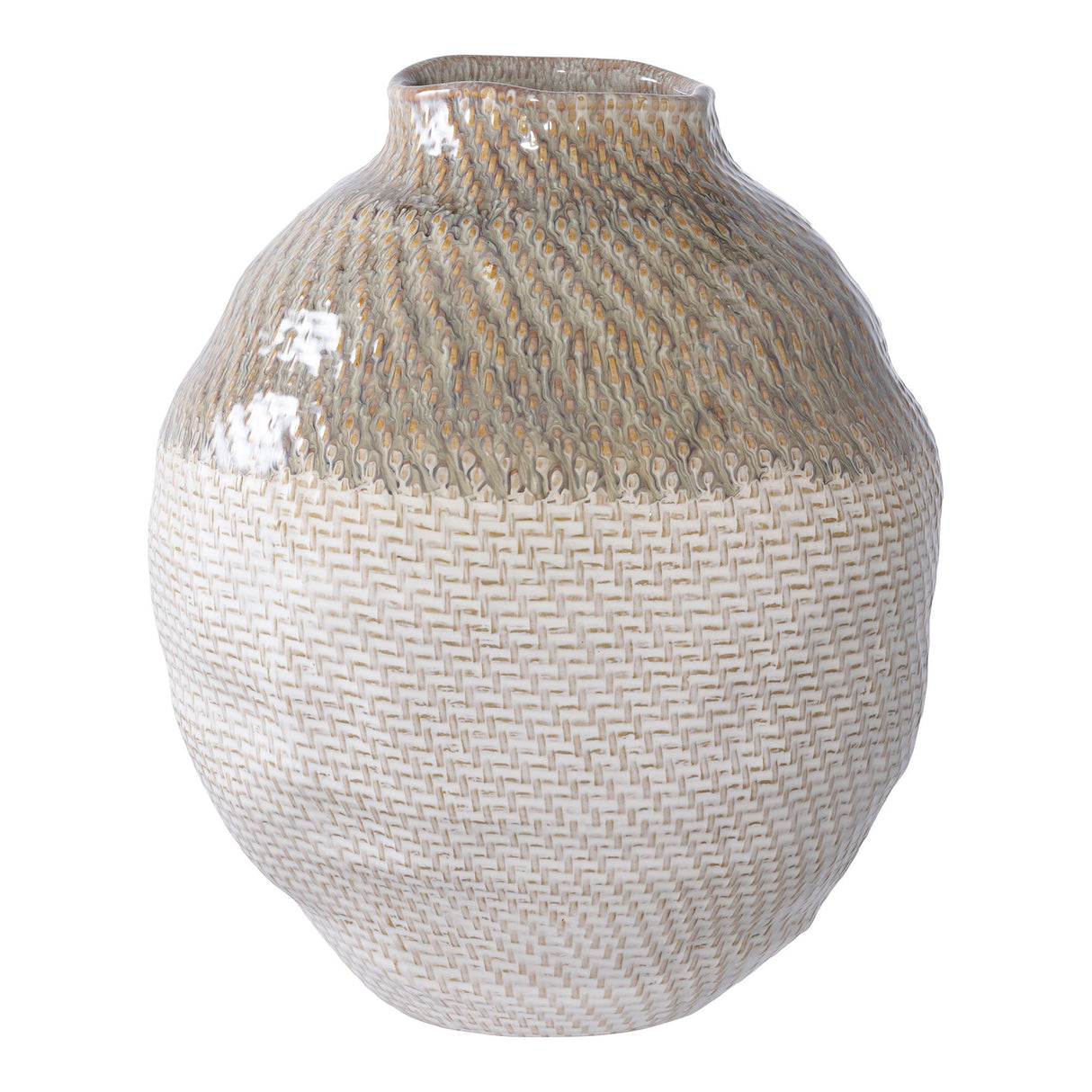 Vase – Keramikmaterial, Weiß-Grüne Struktur, 30,5 cm Höhe - Vase | House Nordic