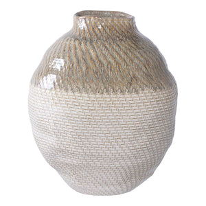Vase – Keramikmaterial, Weiß-Grüne Struktur, 30,5 cm Höhe - Vase | House Nordic