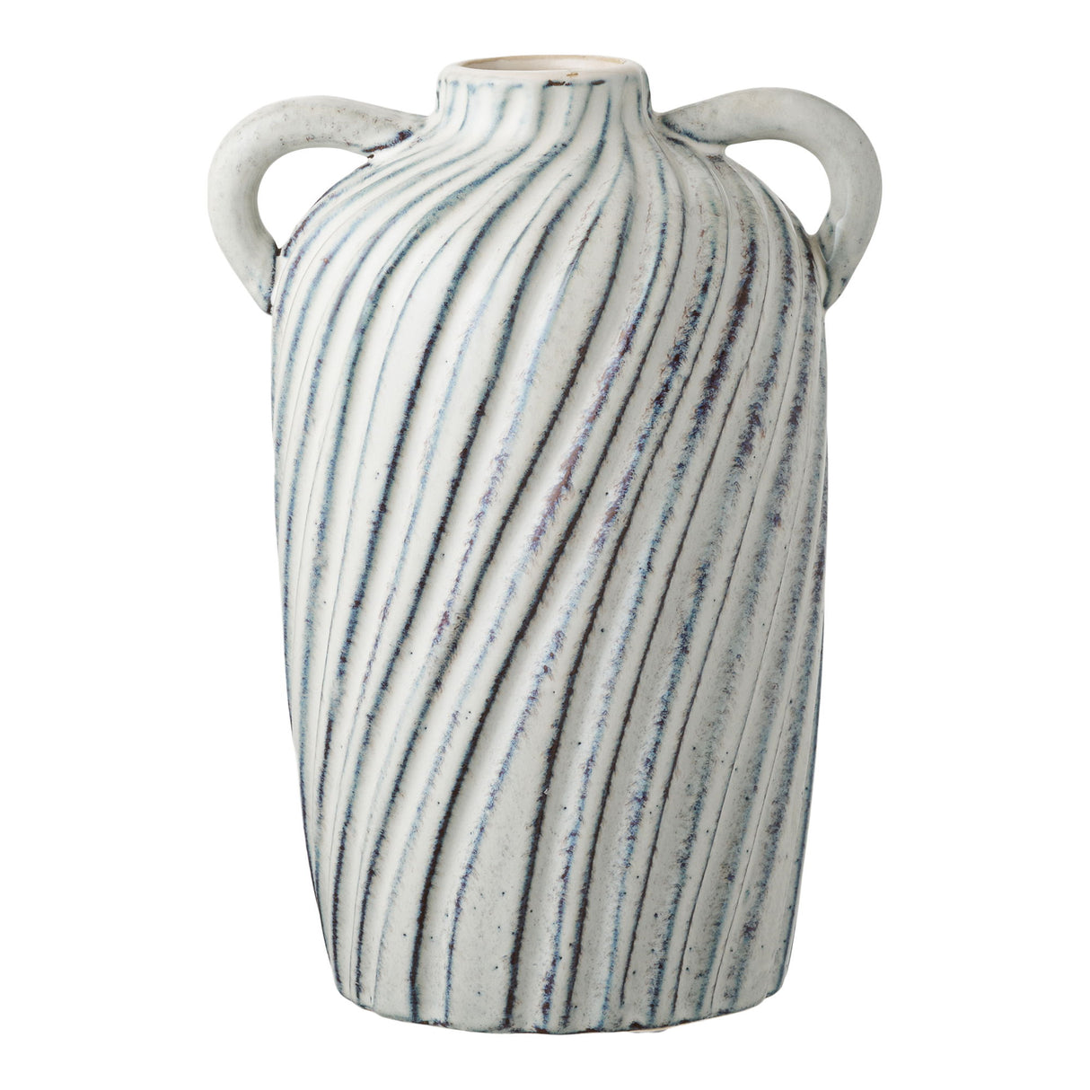 Vase – Blaue Keramik, Rillenstruktur, 22 cm Höhe | House Nordic