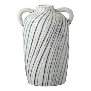 Vase – Blaue Keramik, Rillenstruktur, 22 cm Höhe | House Nordic
