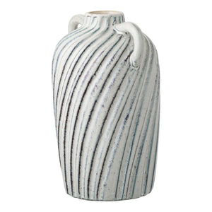Vase – Blaue Keramik, Rillenstruktur, 22 cm Höhe | House Nordic