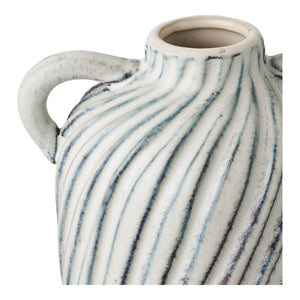Vase – Blaue Keramik, Rillenstruktur, 22 cm Höhe | House Nordic