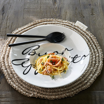 Pastateller - Porzellan, Rundform, Schriftzug, 26 cm - Buon Appetito | Rivièra Maison