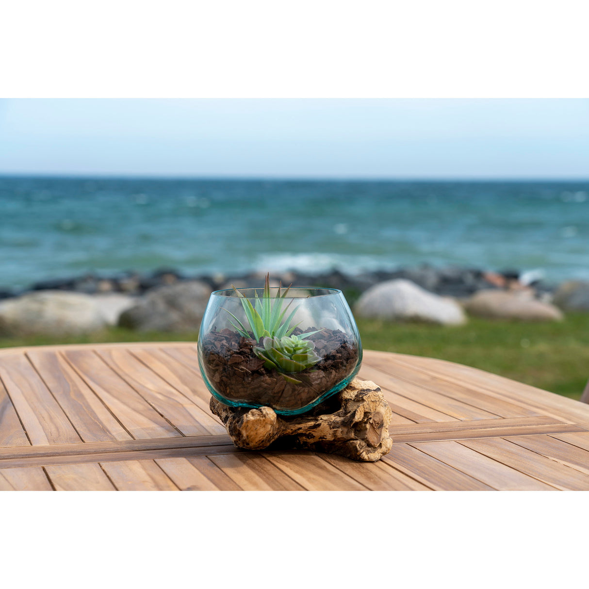 Dekoobjekt – Natur, Teakholz/Glas, 15 cm hoch - San Marino | House Nordic