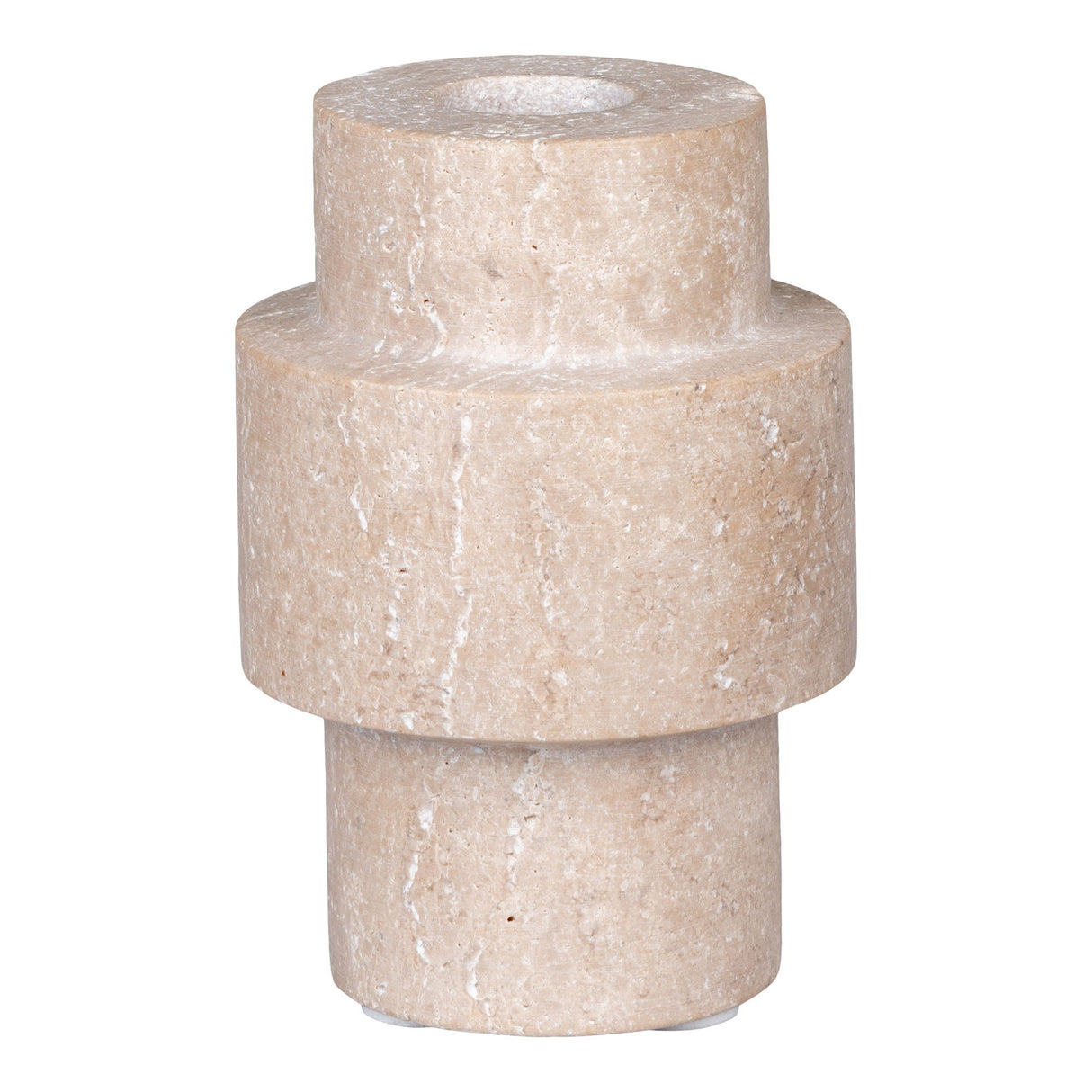 Kerzenständer – Naturtravertin, gestuftes Profil, 10 cm hoch - Candle Holder | House Nordic