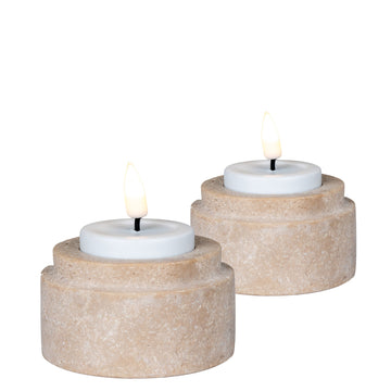 Teelichthalter – Travertin Material, Natürliche Oberfläche, 2er-Set | House Nordic