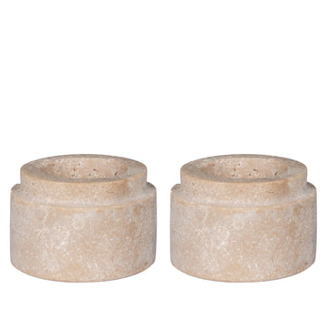 Teelichthalter – Travertin Material, Natürliche Oberfläche, 2er-Set | House Nordic