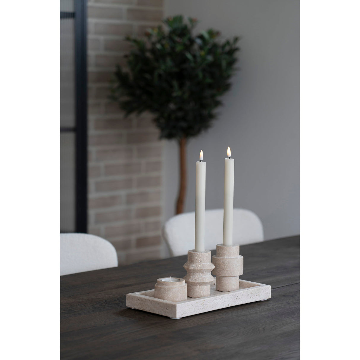 Teelichthalter – Travertin Material, Natürliche Oberfläche, 2er-Set | House Nordic