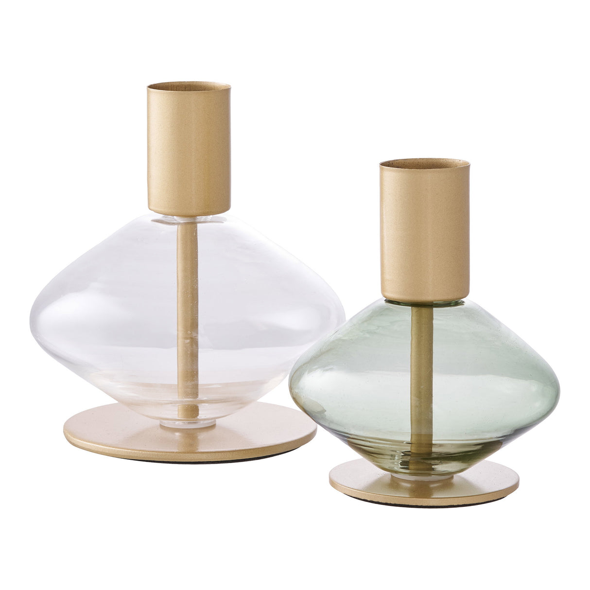 Kerzenhalter – Glas und Metall, Gold und Grün, Set aus 2 | House Nordic