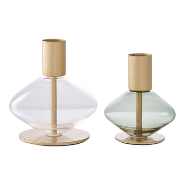 Kerzenhalter – Glas und Metall, Gold und Grün, Set aus 2 | House Nordic
