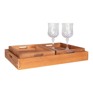 Tablett – Natur-Teakholz, integrierte Griffe, 3er-Set - Faro | House Nordic