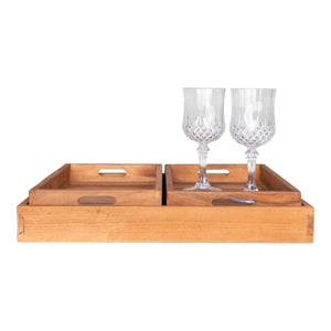 Tablett – Natur-Teakholz, integrierte Griffe, 3er-Set - Faro | House Nordic