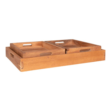 Tablett – Natur-Teakholz, integrierte Griffe, 3er-Set - Faro | House Nordic