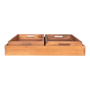 Tablett – Natur-Teakholz, integrierte Griffe, 3er-Set - Faro | House Nordic